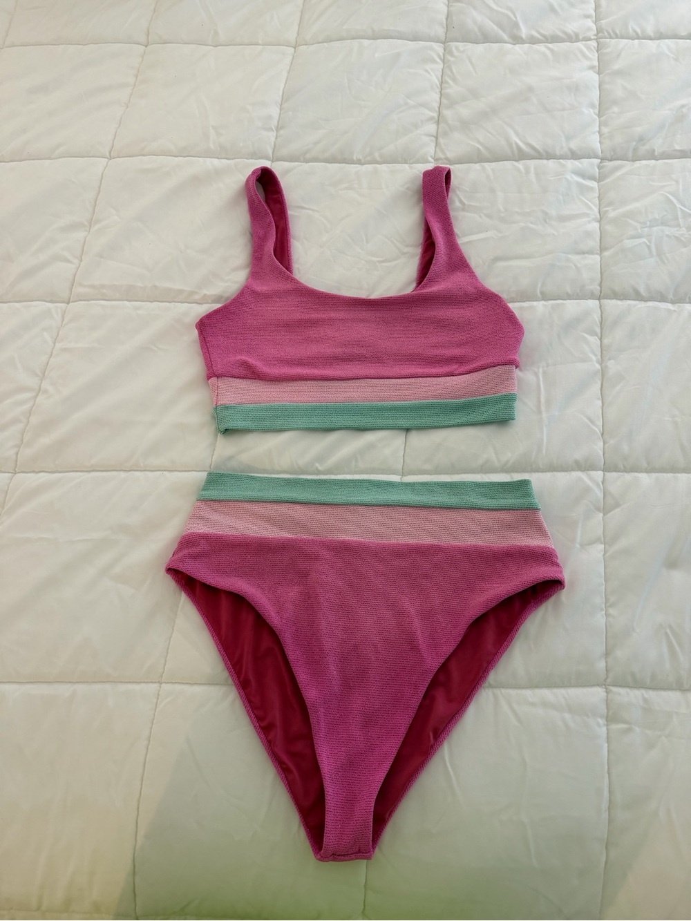 Beach Riot Pink and Mint Ribbed Two-Piece Bikini